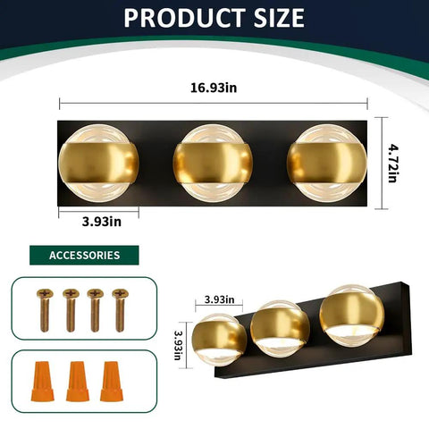 Modern Up And Down LED Vanity Light 36W With Built In LEDs In Black Gold Finish, wall sconce dimensions and mounting accessories
