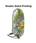Water Resistant Drawstring Backpack For Camping And Travel With Watercolor Flower Landscape Print, side view showing RV print