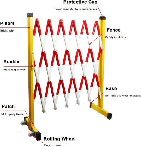 Straight Up Reliable Adjustable Retractable Accordion Safety Gate For Driveways And Pets quick expand to fourteen feet, detailed view of features.