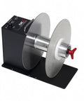 Heavy-Duty Industrial Label Rewinder Workhorse with Fully Adjustable Speed and Torque Control, black finish, solid construction.
