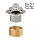 Push And Lock Bathtub Drain Stopper Kit With Trim Set And Single Hole Overflow Faceplate, Universal Threads, Brushed Nickel Finish