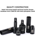 Heavy Duty One Half Inch Drive Impact Socket Set With SAE And Metric Sockets, CR-V steel construction, black finish