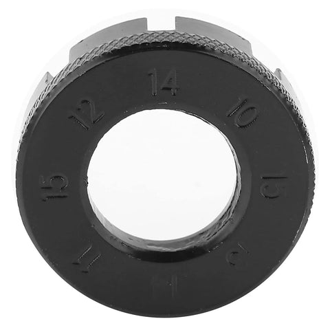 Close-up of 8 Way Bike Spoke Wrench Nipple Key in Molybdenum Steel for Wheel Truing with numbered sizes visible