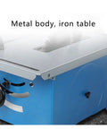 Bad Boy 8 Inch Mini Table Saw Electric Power Tool A Real Game Changer For Home Workshops Built Like A Tank With Dust Shroud And Overload Safety For Dead On Cuts Every Time, showing metal body and iron table.