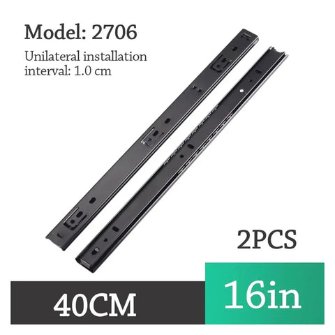 Slick Two Way Bearing Drawer Slides For Cabinet Hardware Boast Dang Smooth Glide Motion And Bulletproof Steel Construction Includes Set Of Two Matte Black 16 Inch Tracks with 1 cm installation interval.