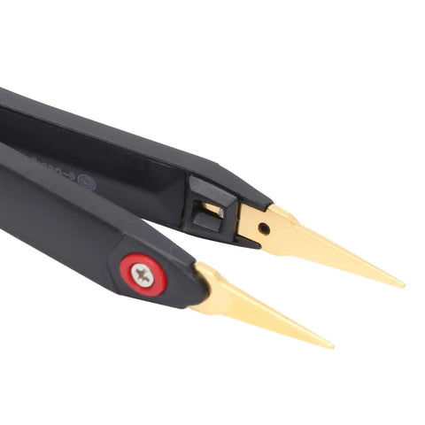Close-up of DT71 Precision Digital Tweezers With Automatic Measurement And 360 Degree Rotating Screen, showing ergonomic tips.