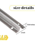 Screw On Track Cover For Sliding Patio Glass Doors Replacement Hardware In Stainless Steel 1 W X 7/16 H 6 Feet Long Corrosion Resistant Door Track Shield Screws Not Included, shown with size measurements