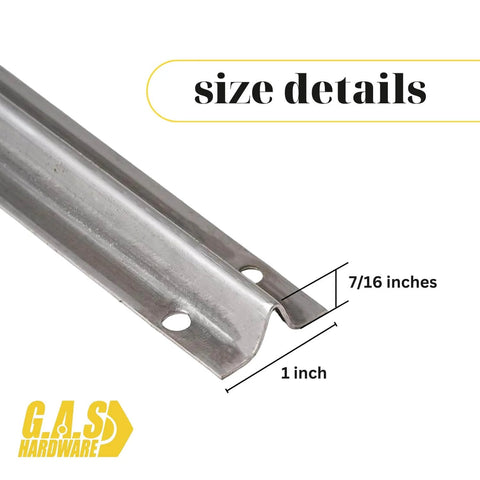 Screw On Track Cover For Sliding Patio Glass Doors Replacement Hardware In Stainless Steel 1 W X 7/16 H 6 Feet Long Corrosion Resistant Door Track Shield Screws Not Included, shown with size measurements