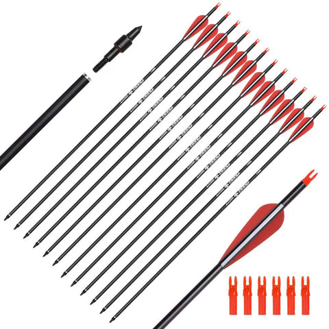 Carbon Arrows For Archery Hunting And Target Practice 26-Inch Arrows With Removable Tips For Compound And Recurve Bows 500 Spine 12 Pieces