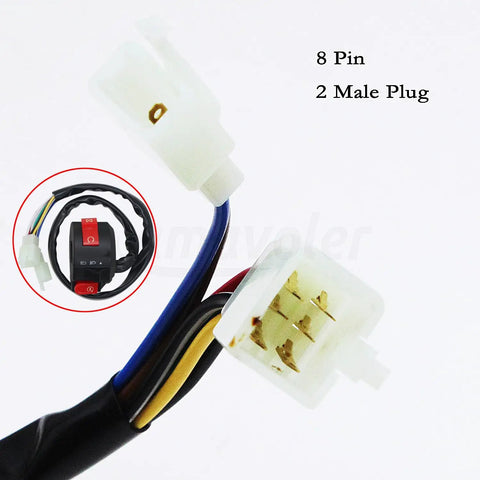 Close-up of Universal All In One Electric Stator Coil CDI Wiring Harness 8-pin plug for 49cc to 125cc ATVs