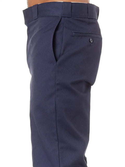 Mens Original Straight Leg Work Pants Rock Solid Heavy Duty Uniform Trousers Built Different For The Daily Grind Dark Navy side view showing pocket detail.