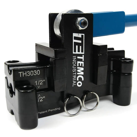 Close-up of Dual Size Conduit Offset Bender 2 In 1 for Half Inch and Three Quarter Inch EMT focusing on aluminum body details.