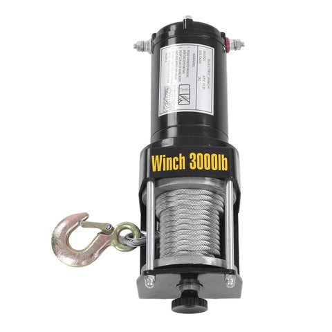 Heavy Duty 3000lb Electric Winch Kit With Steel Cable And Remote For Atv Utv Off Road Adventure Super Strong Copper Core Motor showing winch and cable.