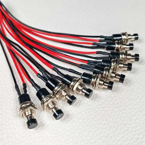 Mini Prewired 7mm Black Momentary Push Button Switches 2 Pin SPST No NC On Off, 3V-6V-12V-24V-230V/1A, 10 Pack for electronics
