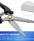 Close-up of Multipurpose Heavy Duty Scissors With Extended Ultra Sharp Blades And Finely Serrated Edges High Carbon Stainless Steel Shears.