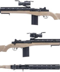 AGM M14 SOCOM Spring Powered Airsoft Rifle Tan Package No Optics No Battery No Charger Included Blaze Orange Tip Preinstalled