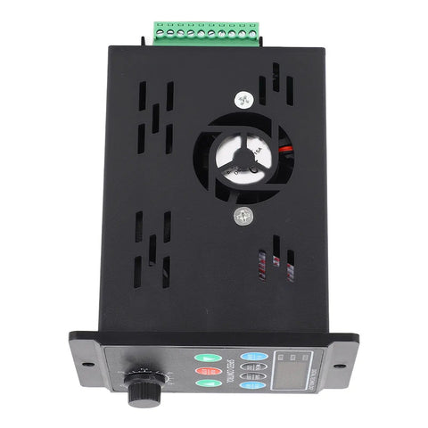 Top view of Accurate 4A Variable Frequency Drive Controller VFD for motor speed control, showing fan and control panel.