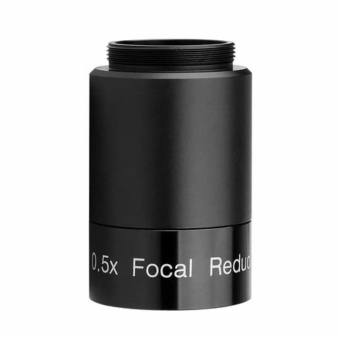 1.25 Inch 0.5x Focal Reducer For Telescope With C Mount Adapter to CCD Camera, black cylindrical metal design, standalone view
