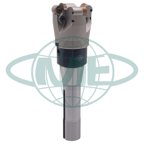 Front view of CME 2-inch, 90-degree indexable face mill on R8 arbor with four-flute inserts