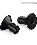 Three Eighth Inch Flat Head Socket Cap Screws Size Eight By Thirty Two Thread Full Thread Stainless Steel 304 With Black Zinc Finish Countersunk Bolts Pack Of One Hundred Hex Wrench Included close-up view