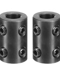 Two Pack Shaft Couplings With Five Sixteenth Inch Bore And Five Eighth Inch Outer Diameter One Inch Long Black Oxide Steel Rigid Coupling With Four Set Screws For Torque Transfer In DIY Motors Wheels And Machinery