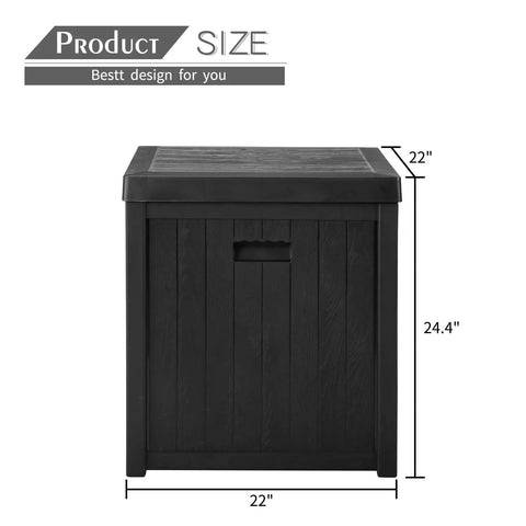 51 Gallon Patio Deck Box With Soft Close Lid, Weather Resistant Outdoor Storage Container, showing dimensions and design