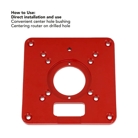 Heavy Duty Aluminum Router Table Insert Plate, 12x12 inches, red, designed for quick installation and precise alignment.