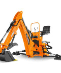 9 Ft Tractor Backhoe Attachment With Mechanical Thumb, 15 Inch Bucket, shown with 180 Degree Boom Swing and Bucket Rotation