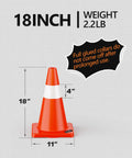 18-inch orange traffic cone with reflective collar, durable PVC construction. 12 Pack 18 Inch Traffic Safety Cones With Reflective Collars