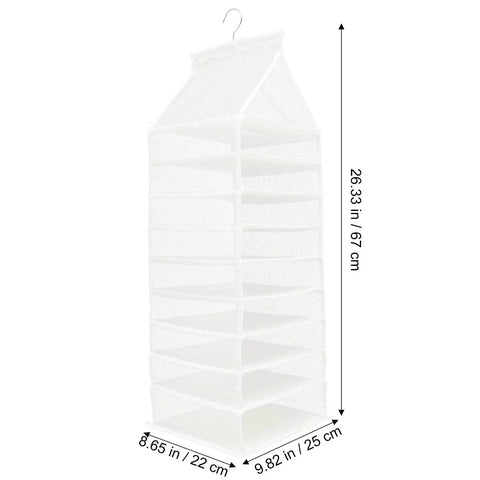 Hella Roomy White PVC Closet Hanging Storage Bag Featuring Nine Spacious Compartments To Keep Your Daily Threads And Weekend Fits Bangin And Fully Organized, 26.33 in height.