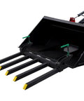 Clamp On Debris Forks for 48 Inch Tractor Bucket, 2500 Lbs Capacity, 5 Tines attached to a loader bucket