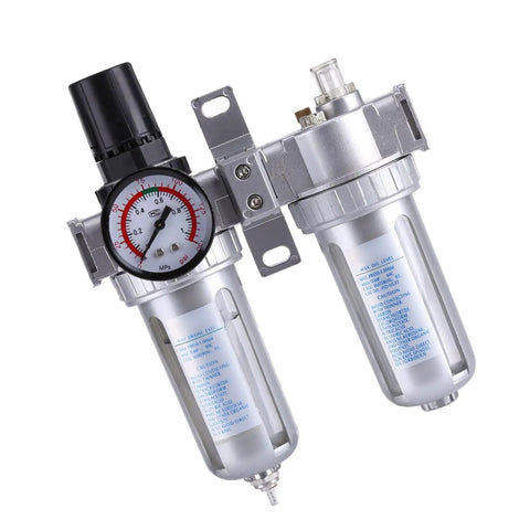 Air Pressure Filter Regulator Lubricator With Gauge Three Eighths Inch Aluminum FRL Unit for pneumatic tools and air compressors