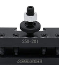 Front view of Accusize BXA turning and facing tool holder, black metal, model 250-201 with top adjustment bolt