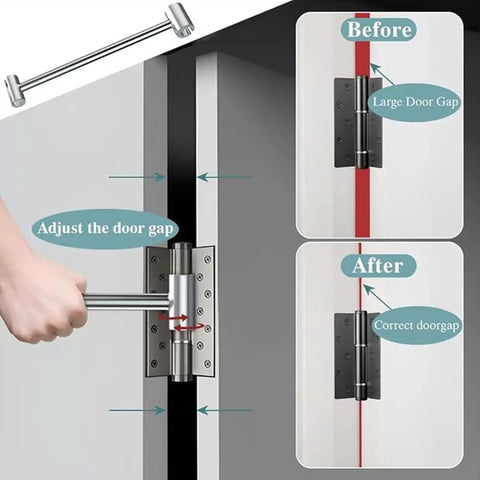 Heavy Duty Door Hinge Adjuster Tool 8-19mm Gap Wrench For Sagging Doors Upgraded 2025 shown adjusting door gap on hinge.