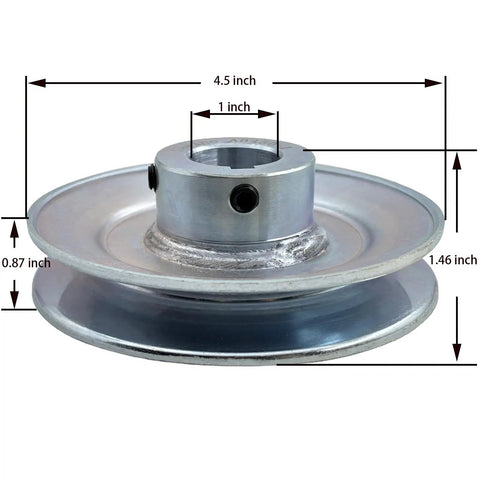 One Groove V Belt Pulley 4.5 Inch OD 1 Inch Bore, 1020 Steel Zinc Plated Motor Pulley with dimensions for A B 5L 4L AX BX V Belts
