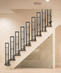 Rock Solid U Shaped Stair Handrails 2 Pack Sleek Matte Black Wrought Iron Railing With Rhombus Openwork Cutouts For Indoor Entryway And Hallway showing modern design.