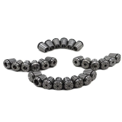ER32 Spring Collet Set for CNC Milling Lathe and Engraving Machines, 26 piece kit, full size range, arranged in a circle.