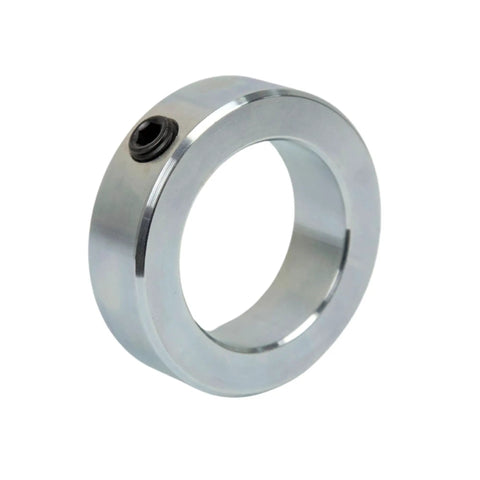3/8 Inch Bore Solid Zinc Shaft Collar With Set Screw, 3/4 Inch Outer Diameter, 3/8 Inch Width, Slippage-Resistant, Close-Up View