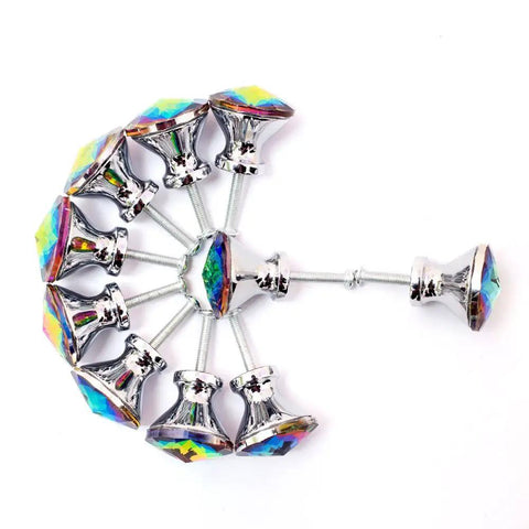 10 Pack Diamond Crystal Glass Drawer Knobs 30mm Snazzy Colorful Cabinet Pulls With Screws For Kitchen Bathroom Dresser Wardrobe DIY Modern Glass Hardware For Cabinets Cupboards And Furniture, assorted