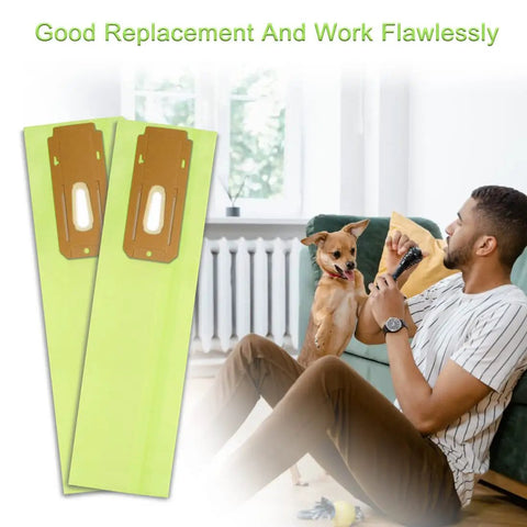 Heavy Duty Replacement Vacuum Bags Kit For Upright Vacuums Including XL Series Elevate Classic Silver Gold And More beside man and dog