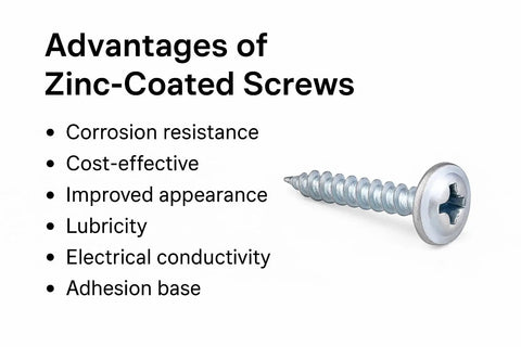 Number 8 X 1 Inch Zinc Plated Truss Head Wood Screws 100 Pack Phillips Drive Carbon Steel Fasteners Rust Resistant Heavy Duty displayed with advantages of zinc coating.