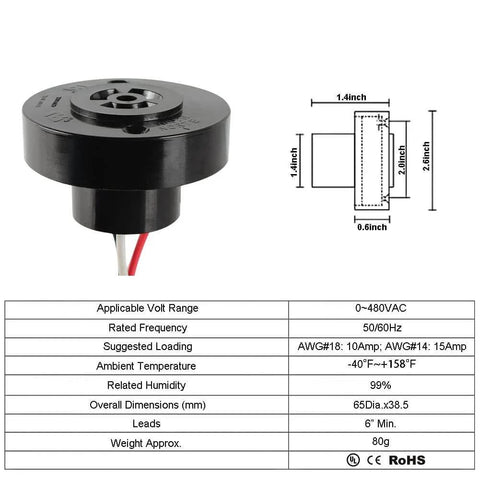 Outdoor Dusk To Dawn Photocell Sensor Receptacle Set dimensions and specs with twist lock base for LED lighting