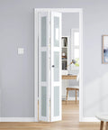 Space Saving Bifold Door For 30 By 80 Opening Preassembled White Frosted Glass Folding Barn Door With Concealed Hardware Kit