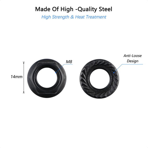 2 Pack 14mm Crank Arm Nuts for Bike Bottom Bracket Cotterless Crank Axle Threaded, Durable Steel, Anti Loosening Design