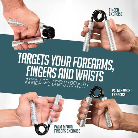 Metal Hand Grip Set 100Lb To 200Lb Three Pack No Slip Heavy Duty Grip Strength Trainer With Gift Box in use for exercises