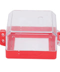 Emergency Stop Cover Lockout Protector with transparent polycarbonate shell and red base, fits 105x105x63mm E Stop buttons.