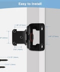 Half Inch Overlay Black Cabinet Hinges Boasting Smooth Self Closing Action For Face Frame Kitchen Doors Featuring Semi Concealed Heavy Duty Build close-up with measurements.