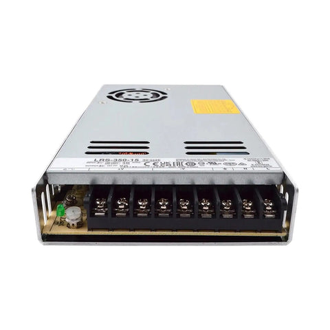 Tough As Nails 350W AC DC Power Supply 15V Enclosed Unit Designed For Standard 1U Rack Mounts In Demanding Industrial Control Cabinets And Automation Systems, showing back panel with terminals.