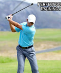 Man using Right Handed Golf Swing Trainer Aid With Click Feedback For Rhythm Tempo And Grip Improvement Muscle Memory Builder on golf course