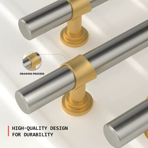 Detailed view of 20 Pack 5 Inch Two Tone Brushed Nickel And Gold Cabinet Pulls Silver Cabinet Handles